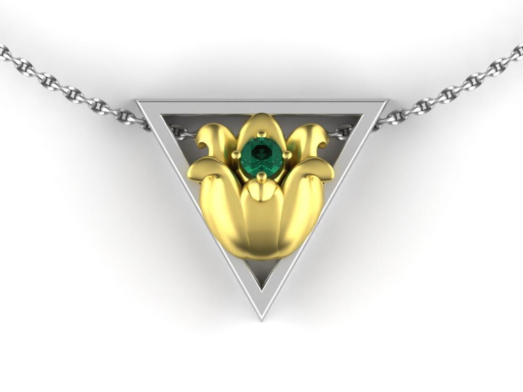 May Birth Flower Necklace, Emerald Birthstone Necklace, Triangle Symbol, Lily of the Valley Birth Flower, Emerald Birth Stone