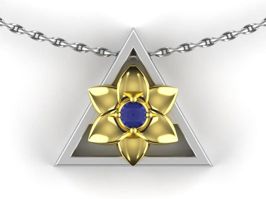 December Birthstone Necklace – Gold Narcissus Flower with Tanzanite – Triangle Pendant