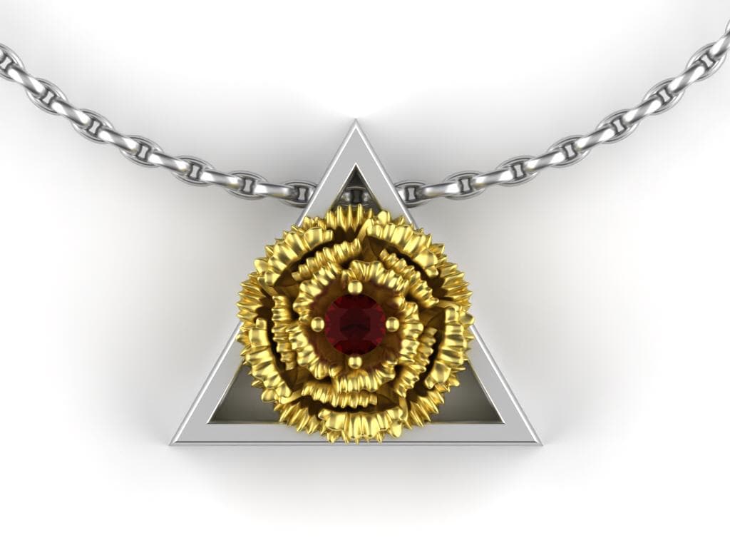 January - Triangle Symbol - Gold GP Carnation Birth Flower - Garnet Birth Stone