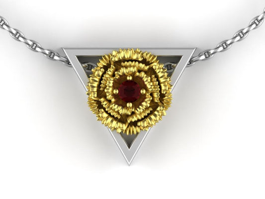 January - Triangle Symbol -  Gold GP Carnation Birth Flower - Garnet Birth Stone