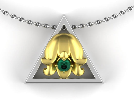 May Birth Flower Necklace, Emerald Birthstone Necklace, Triangle Symbol, Lily of the Valley Birth Flower, Emerald Birth Stone