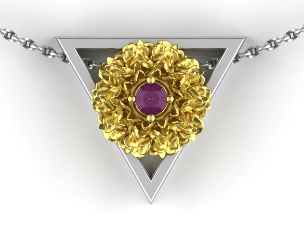 October Birthstone Necklace – Gold Marigold with Pink Tourmaline – Triangle Element Pendant