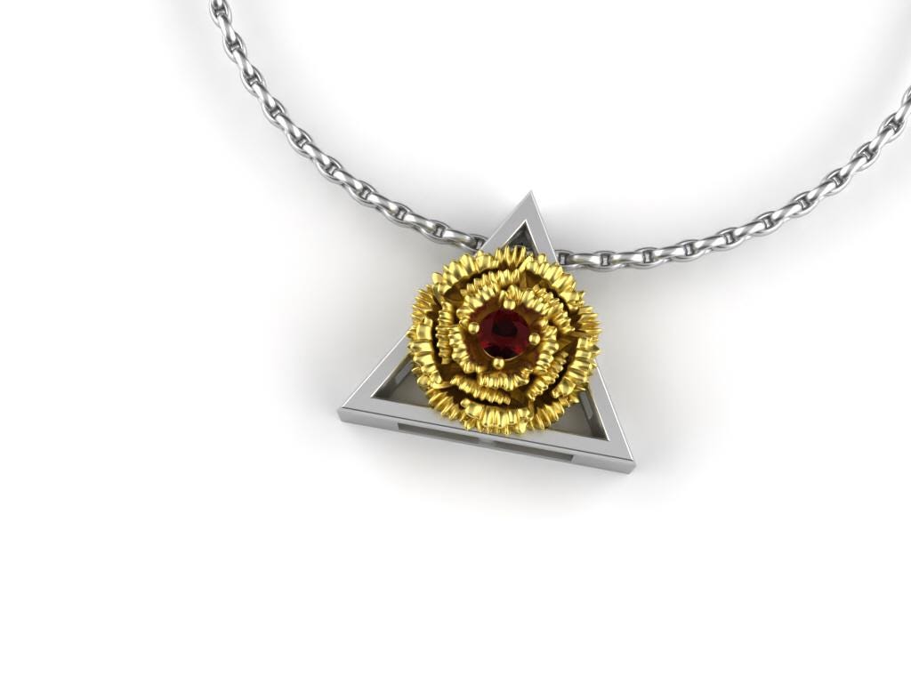 January - Triangle Symbol -  Gold GP Carnation Birth Flower - Garnet Birth Stone