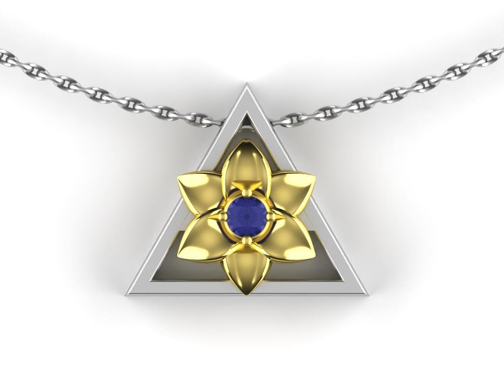 December Birthstone Necklace – Gold Narcissus Flower with Tanzanite – Triangle Pendant