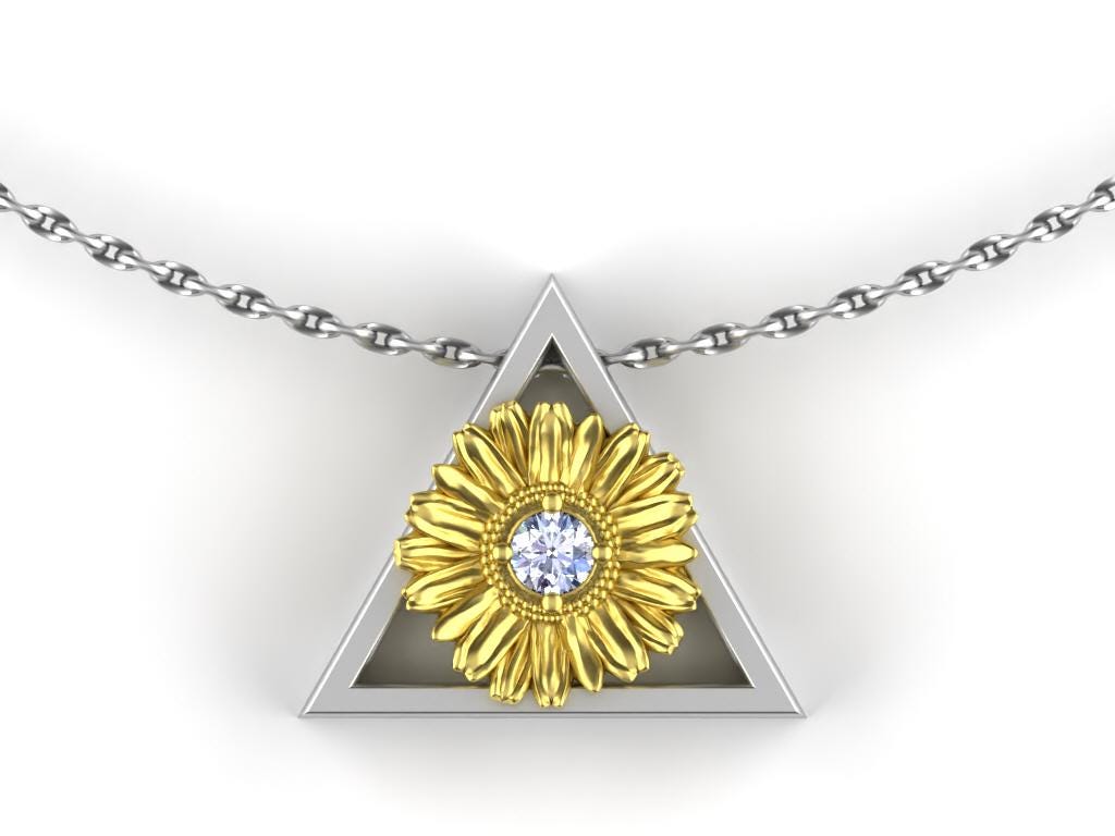 April-Triangle Symbol- Gold Daisy Birth Flower-Diamond Birth Stone